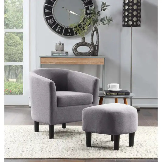Barrel Accent Chair with Ottoman, High-Density Foam, Rubberwood Legs, Living Room Set