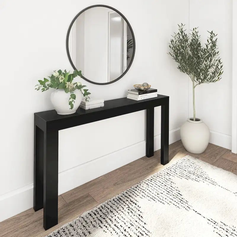 Modern Console Table 56 in, Solid Pine Wood, Low-VOC Finish, Living Room or Entryway