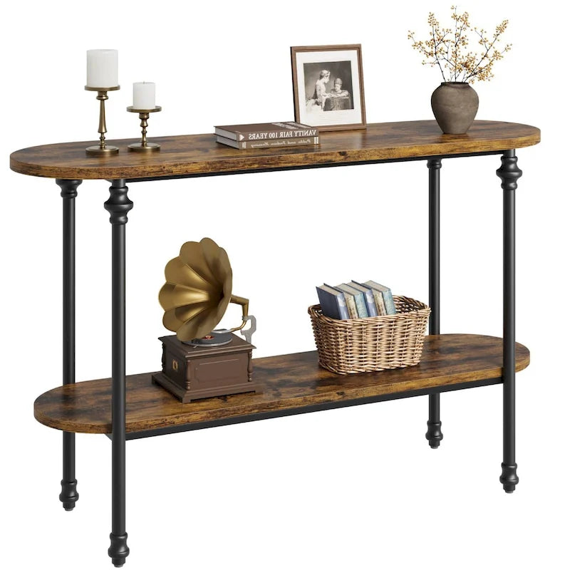 2-Tier Console Table with Storage, Rustic Entryway Sofa Table