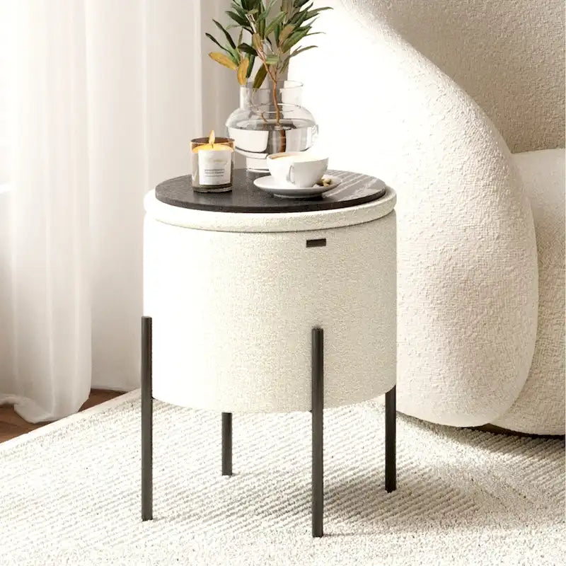 Round Ottoman with Hidden Storage, Upholstered Footrest & Accent Seat for Living Room or Bedroom