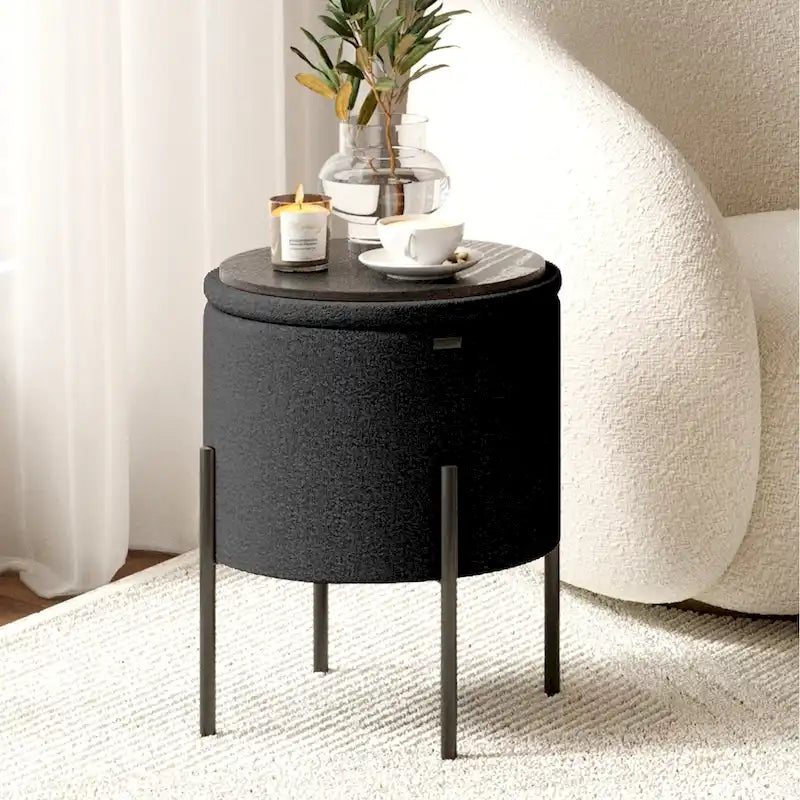 Round Ottoman with Hidden Storage, Upholstered Footrest & Accent Seat for Living Room or Bedroom