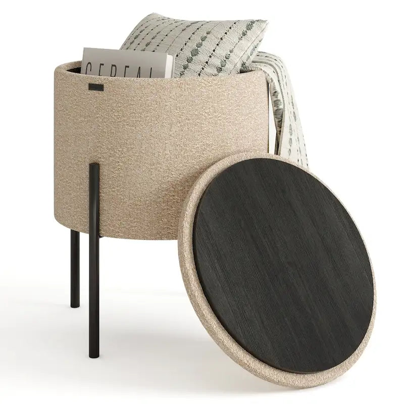 Round Ottoman with Hidden Storage, Upholstered Footrest & Accent Seat for Living Room or Bedroom