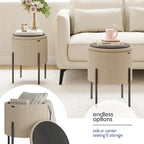 Round Ottoman with Hidden Storage, Upholstered Footrest & Accent Seat for Living Room or Bedroom