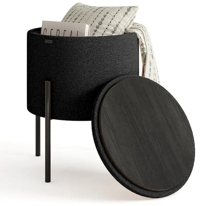 Round Ottoman with Hidden Storage, Upholstered Footrest & Accent Seat for Living Room or Bedroom