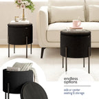 Round Ottoman with Hidden Storage, Upholstered Footrest & Accent Seat for Living Room or Bedroom
