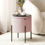 Round Ottoman with Hidden Storage, Upholstered Footrest & Accent Seat for Living Room or Bedroom