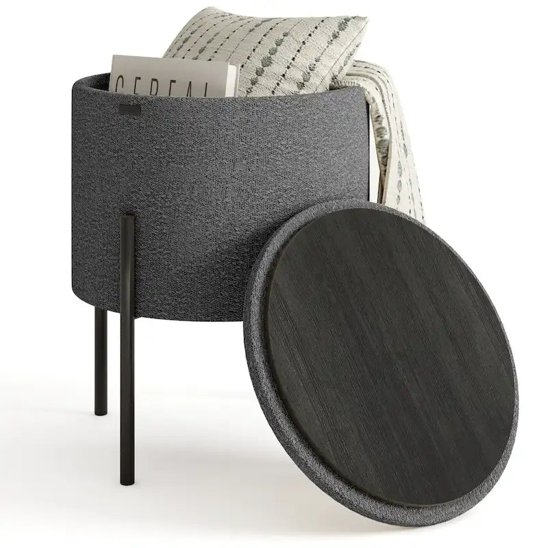 Round Ottoman with Hidden Storage, Upholstered Footrest & Accent Seat for Living Room or Bedroom