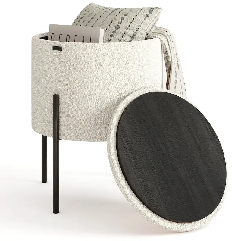 Round Ottoman with Hidden Storage, Upholstered Footrest & Accent Seat for Living Room or Bedroom