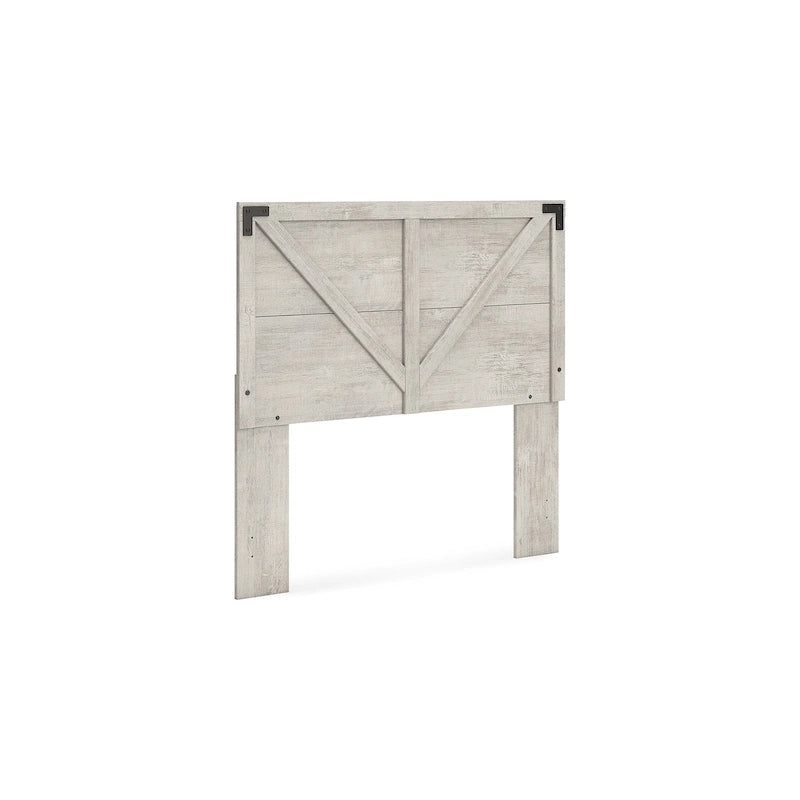 Gray Crossbuck Panel Headboard, Wire-Brushed Wood Finish, Farmhouse Style, Fits Queen Bed Frame