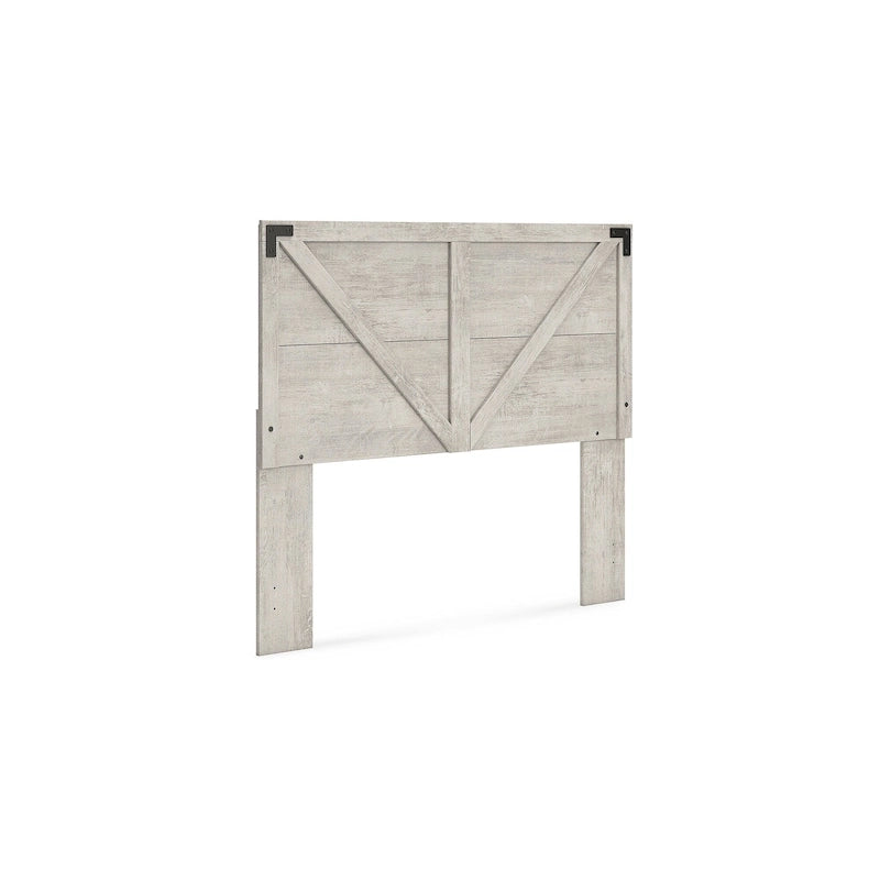 Gray Crossbuck Panel Headboard, Wire-Brushed Wood Finish, Farmhouse Style, Fits Queen Bed Frame
