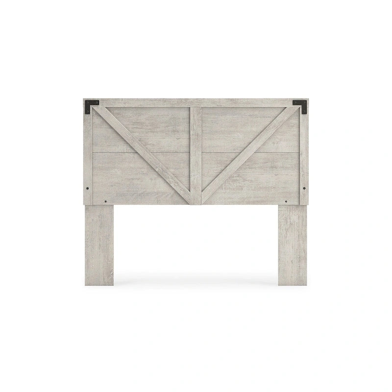 Gray Crossbuck Panel Headboard, Wire-Brushed Wood Finish, Farmhouse Style, Fits Queen Bed Frame