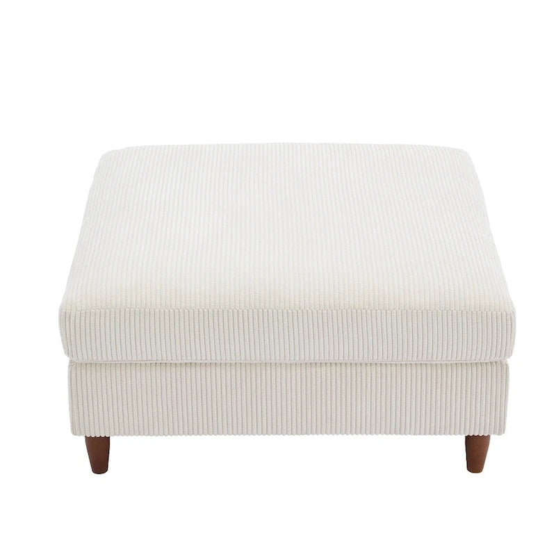 Modern Square Corduroy Upholstered Ottoman With Wood Leg