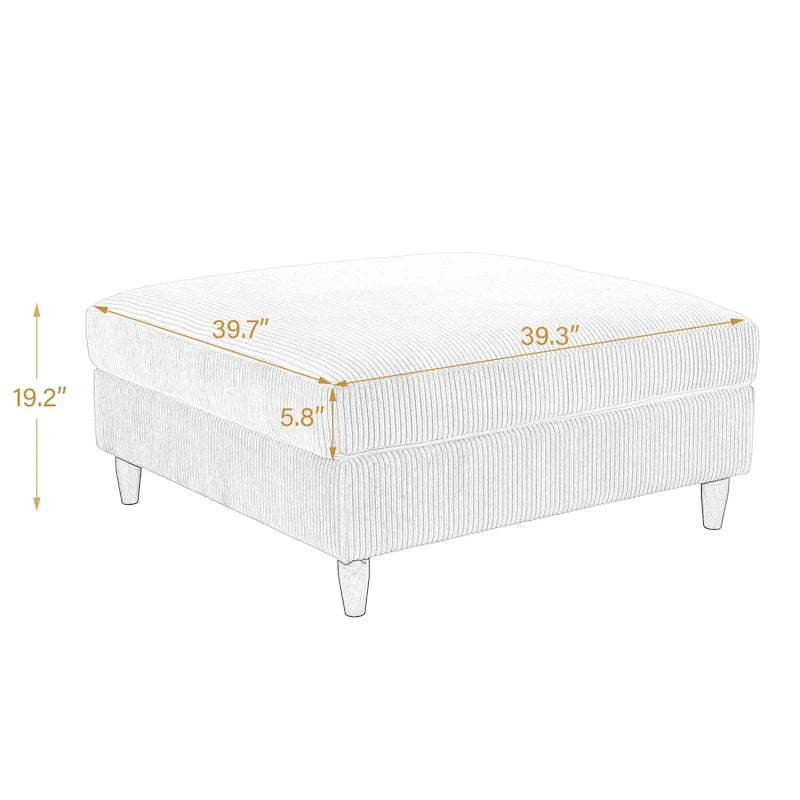 Modern Square Corduroy Upholstered Ottoman With Wood Leg