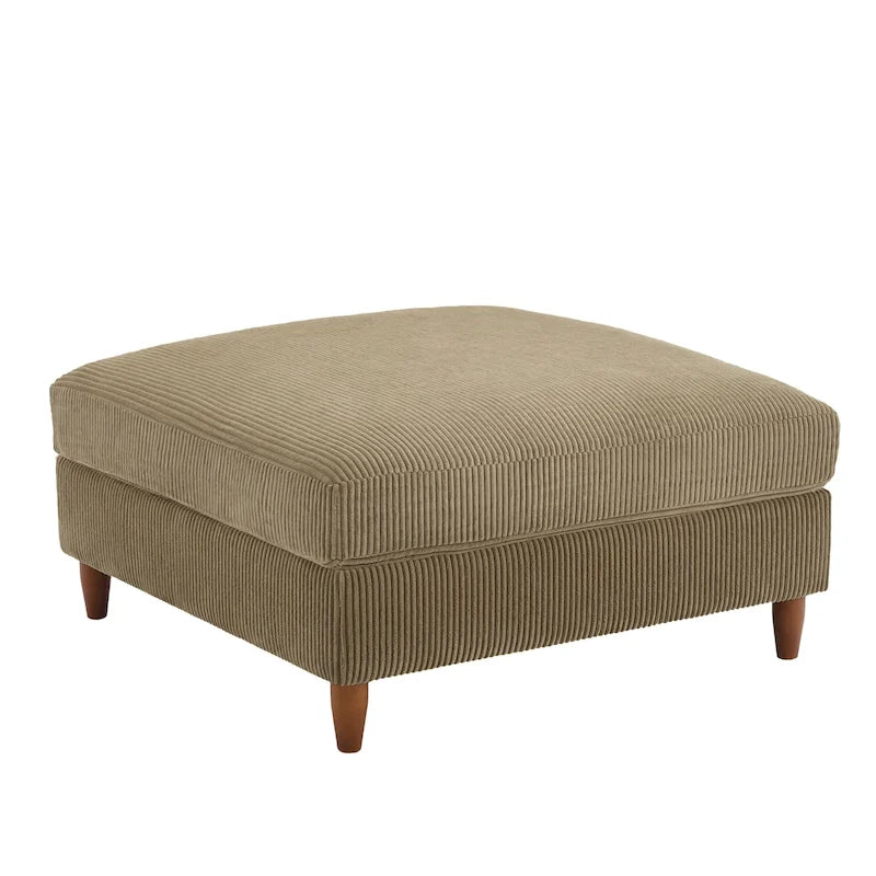 Modern Square Corduroy Upholstered Ottoman With Wood Leg