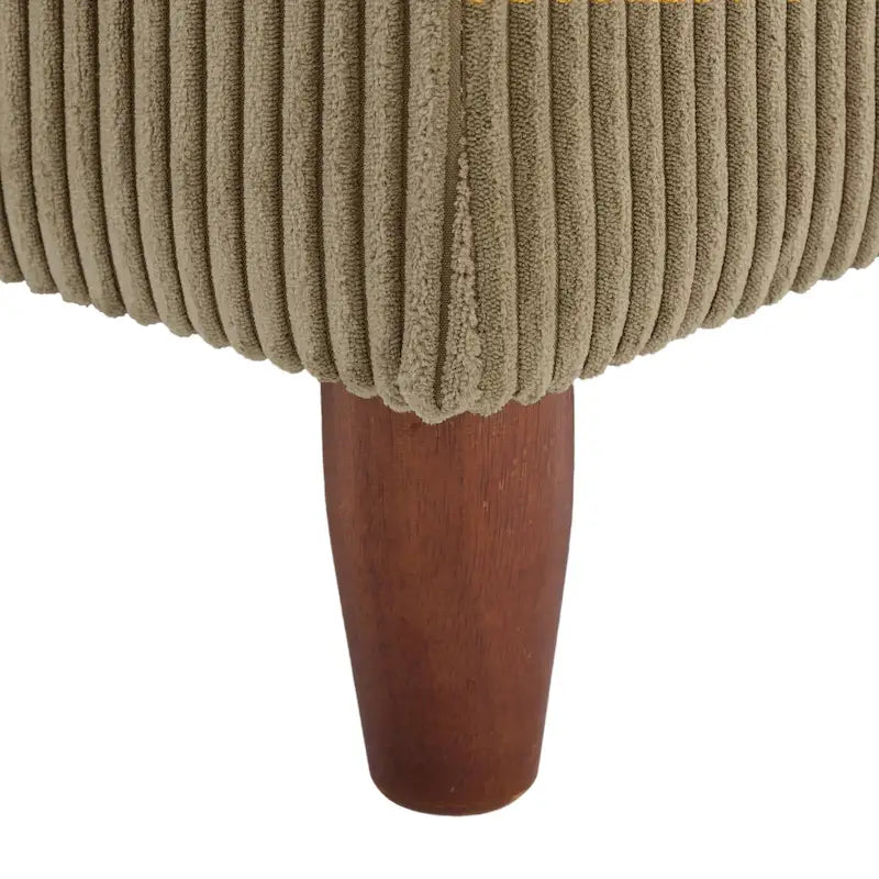 Modern Square Corduroy Upholstered Ottoman With Wood Leg