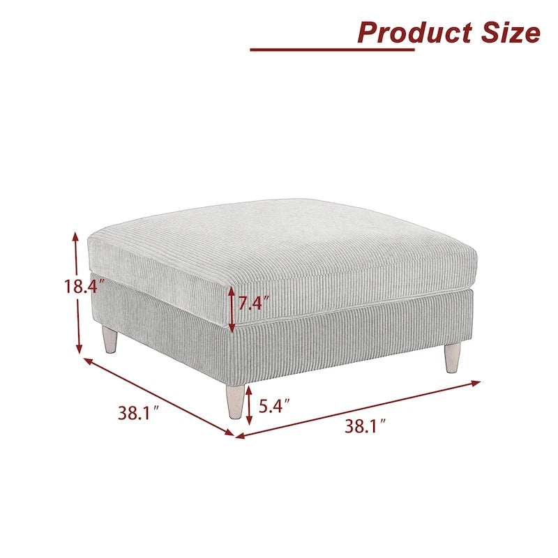 Modern Square Corduroy Upholstered Ottoman With Wood Leg