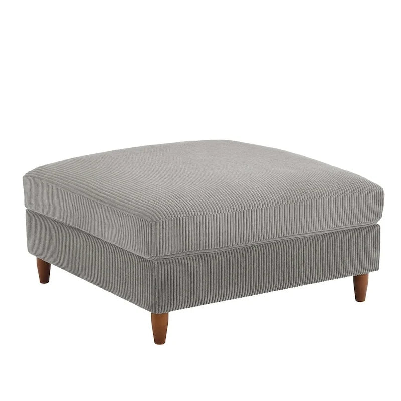 Modern Square Corduroy Upholstered Ottoman With Wood Leg