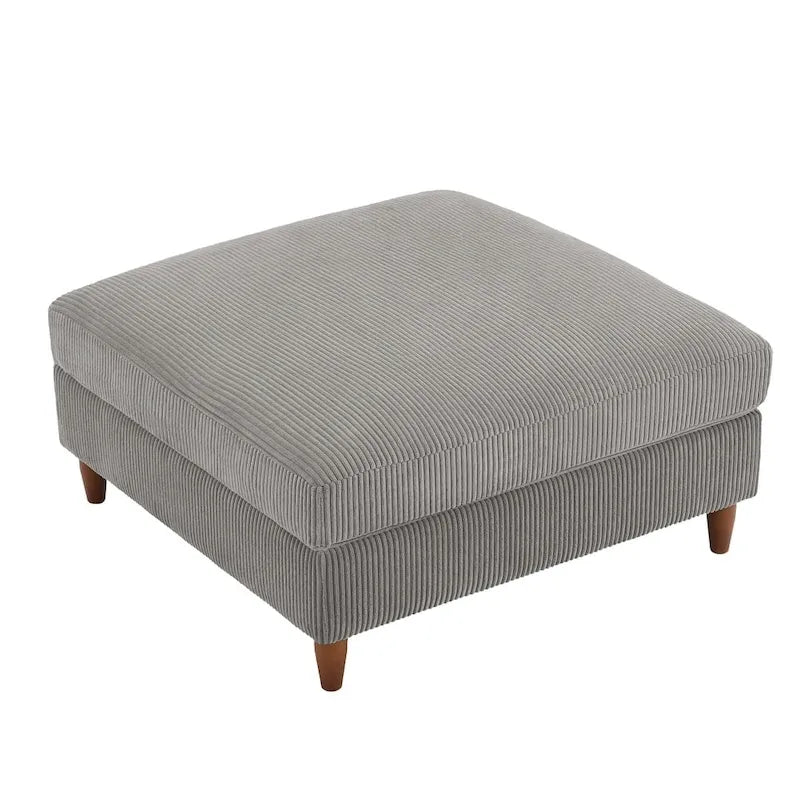 Modern Square Corduroy Upholstered Ottoman With Wood Leg