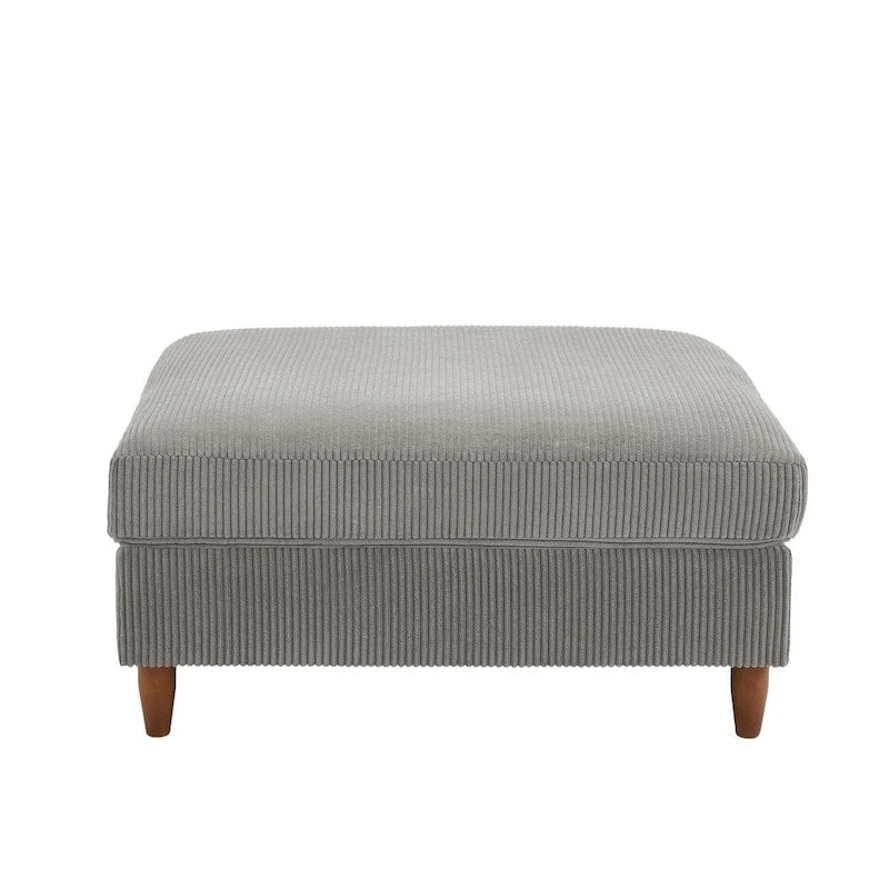 Modern Square Corduroy Upholstered Ottoman With Wood Leg