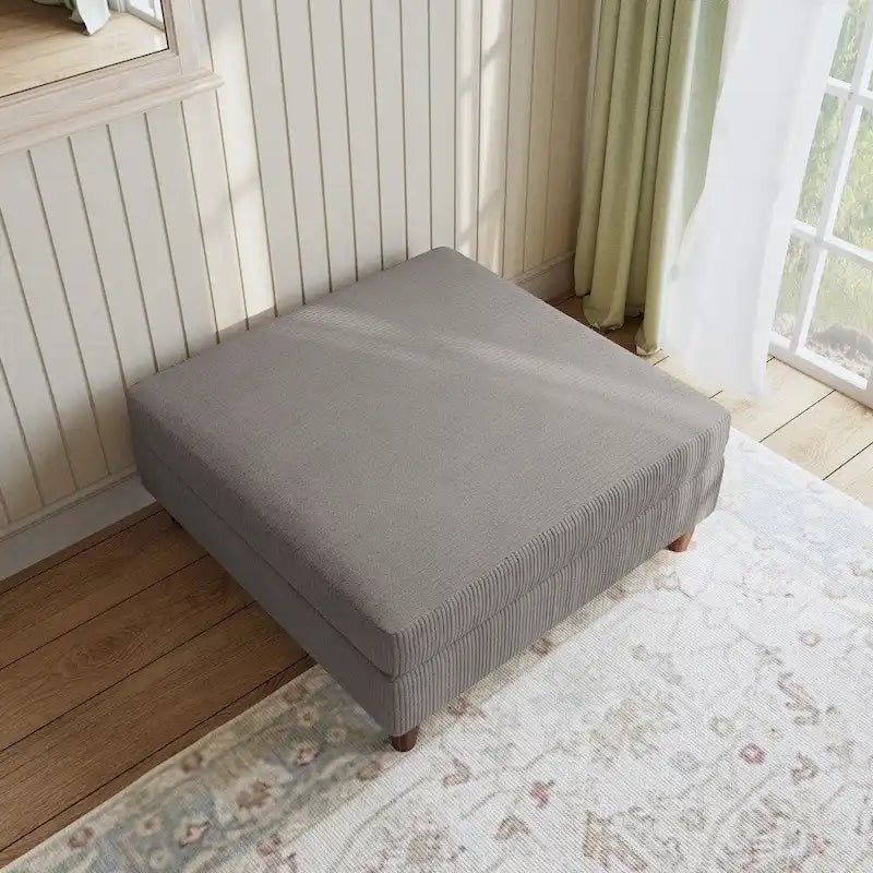 Modern Square Corduroy Upholstered Ottoman With Wood Leg