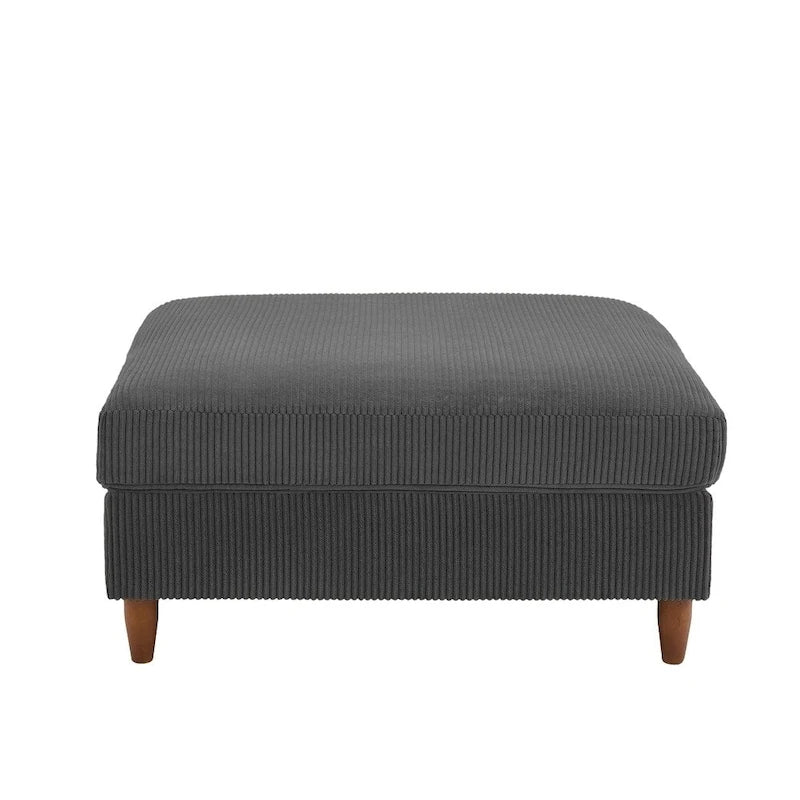 Modern Square Corduroy Upholstered Ottoman With Wood Leg