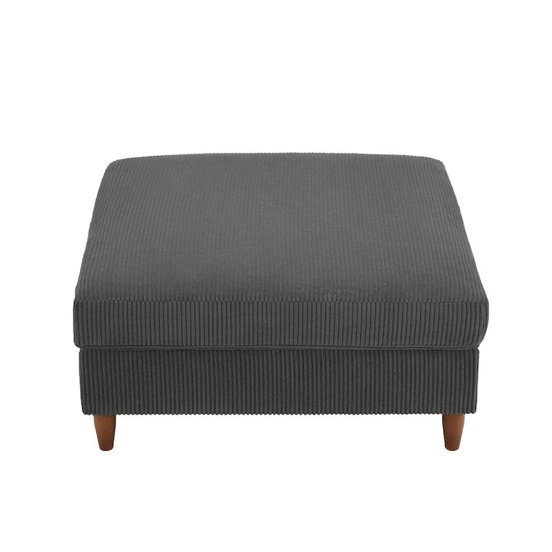 Modern Square Corduroy Upholstered Ottoman With Wood Leg