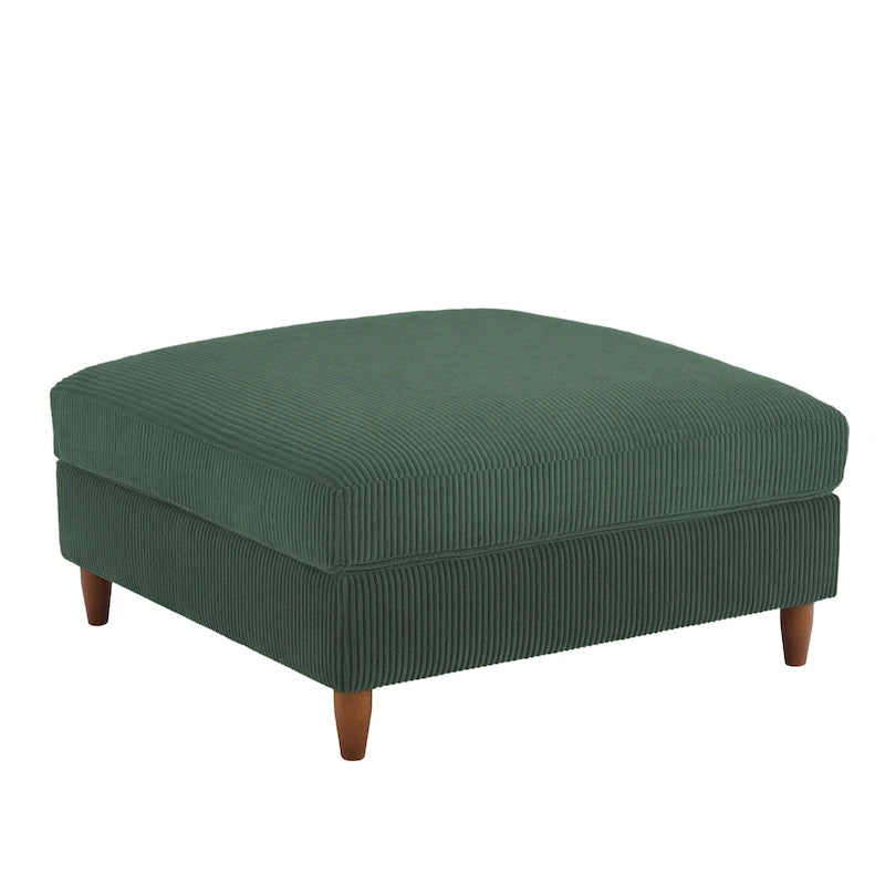 Modern Square Corduroy Upholstered Ottoman With Wood Leg