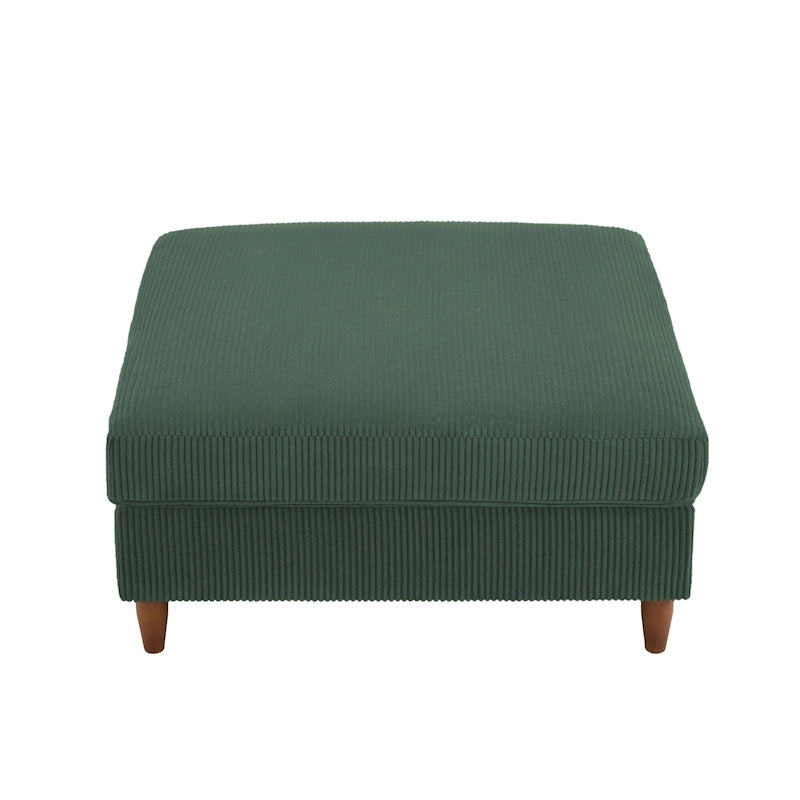 Modern Square Corduroy Upholstered Ottoman With Wood Leg