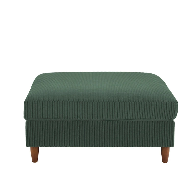 Modern Square Corduroy Upholstered Ottoman With Wood Leg