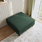 Modern Square Corduroy Upholstered Ottoman With Wood Leg