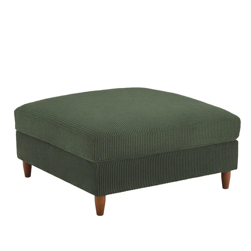 Modern Square Corduroy Upholstered Ottoman With Wood Leg