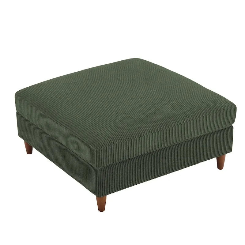 Modern Square Corduroy Upholstered Ottoman With Wood Leg