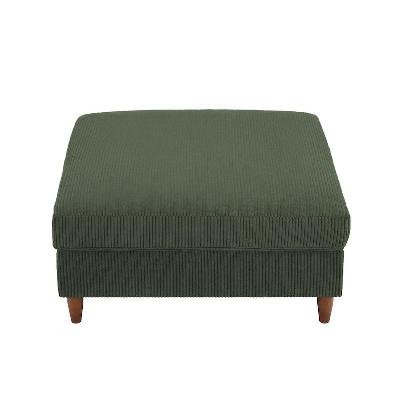 Modern Square Corduroy Upholstered Ottoman With Wood Leg