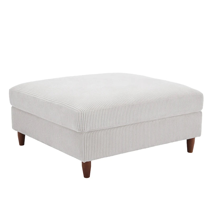 Modern Square Corduroy Upholstered Ottoman With Wood Leg