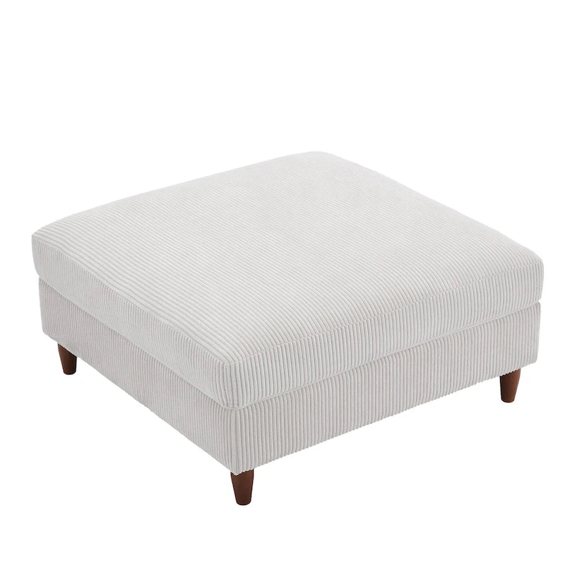 Modern Square Corduroy Upholstered Ottoman With Wood Leg