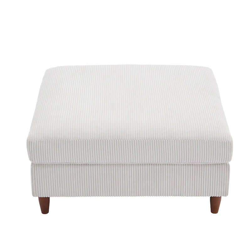 Modern Square Corduroy Upholstered Ottoman With Wood Leg