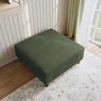 Modern Square Corduroy Upholstered Ottoman With Wood Leg