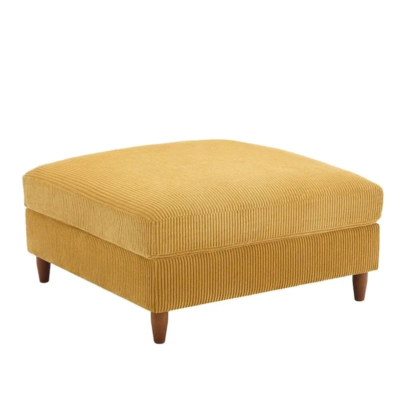 Modern Square Corduroy Upholstered Ottoman With Wood Leg