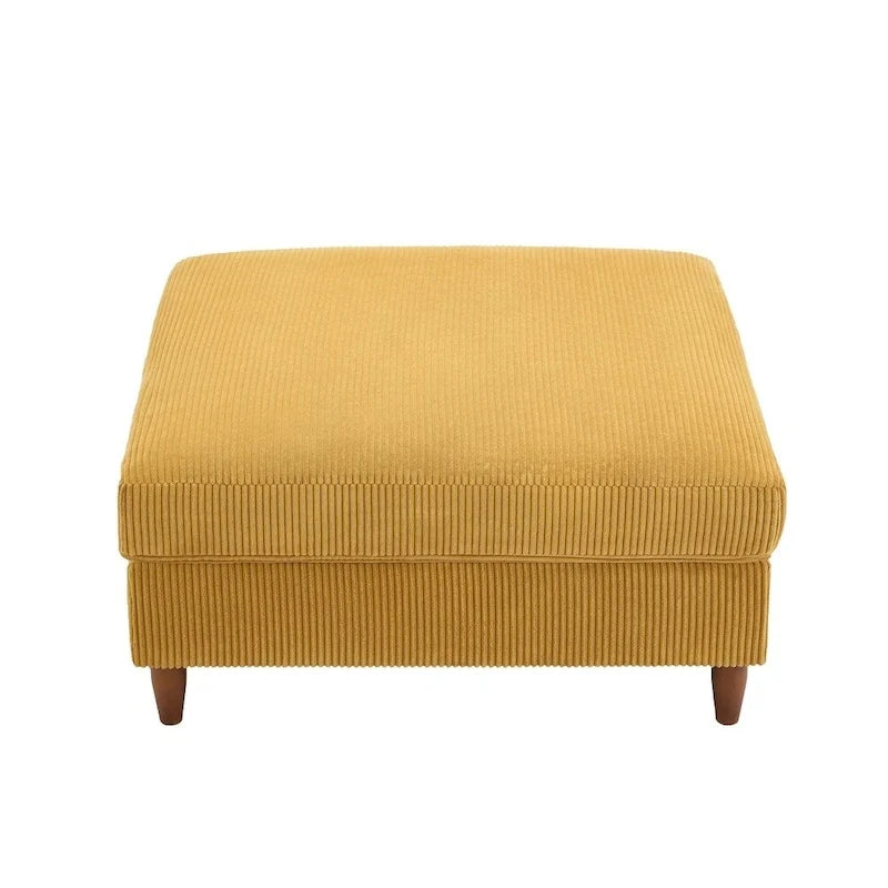 Modern Square Corduroy Upholstered Ottoman With Wood Leg