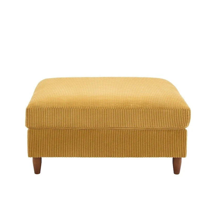 Modern Square Corduroy Upholstered Ottoman With Wood Leg
