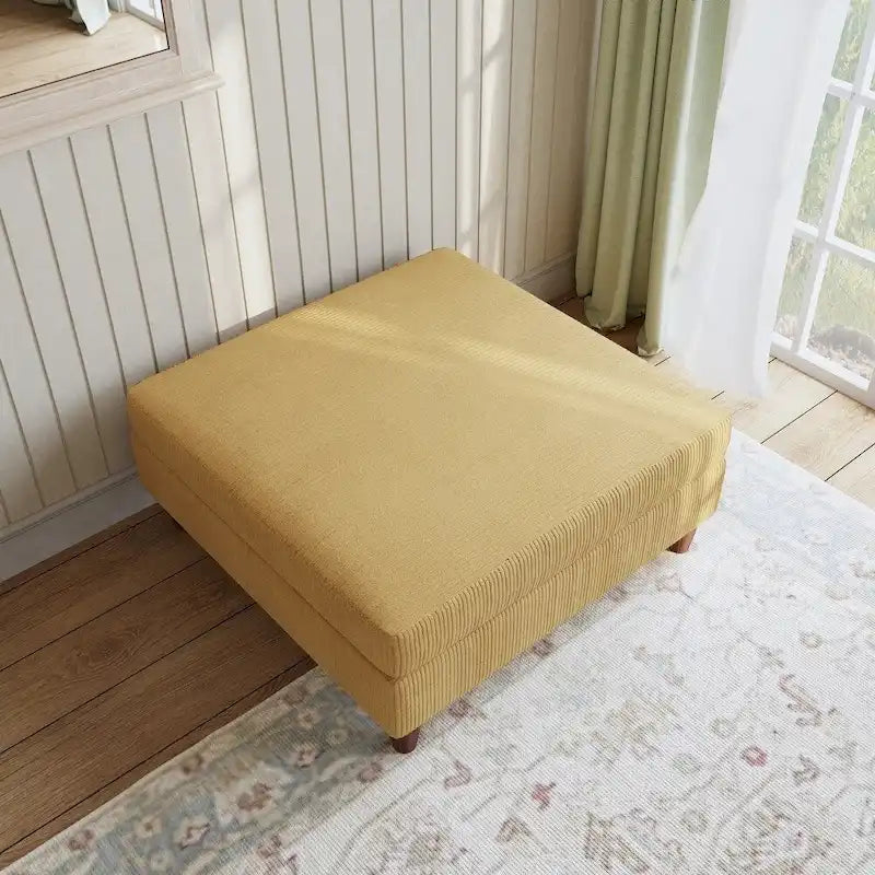 Modern Square Corduroy Upholstered Ottoman With Wood Leg