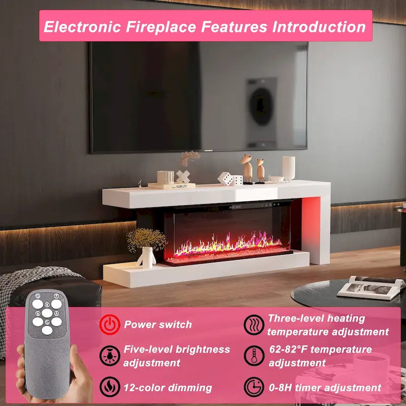 Stylish Electric Fireplace TV stand: Remote - controlled Operation and Adjustable Heating for Comfort