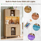 72 Wine Bar Cabinet, Modern Wood Coffee Bar Cabinet with LED Lights - N/A