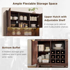 72 Wine Bar Cabinet, Modern Wood Coffee Bar Cabinet with LED Lights - N/A