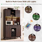 72 Wine Bar Cabinet, Modern Wood Coffee Bar Cabinet with LED Lights - N/A