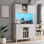 72 Wine Bar Cabinet, Modern Wood Coffee Bar Cabinet with LED Lights - N/A