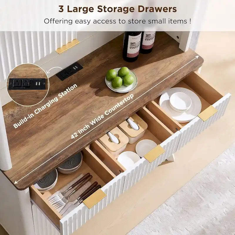 72 Wine Bar Cabinet, Modern Wood Coffee Bar Cabinet with LED Lights - N/A
