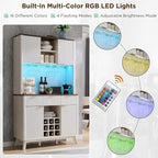 72 Wine Bar Cabinet, Modern Wood Coffee Bar Cabinet with LED Lights - N/A