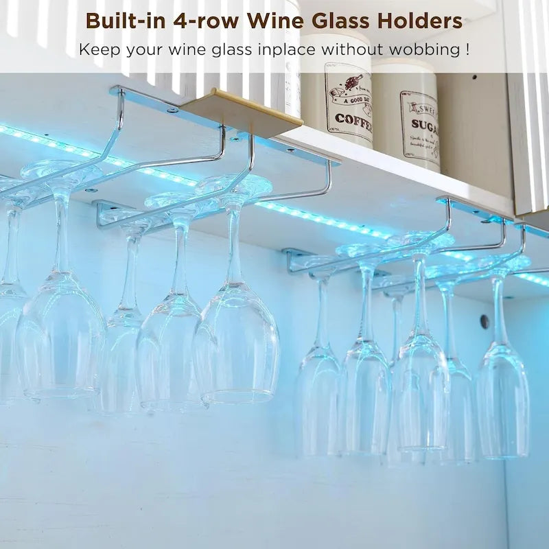 72 Wine Bar Cabinet, Modern Wood Coffee Bar Cabinet with LED Lights - N/A