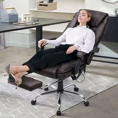 Ergonomic Heated Executive Office Chair, 2/4/6-Point Massage, Retractable Footrest, PU Leather